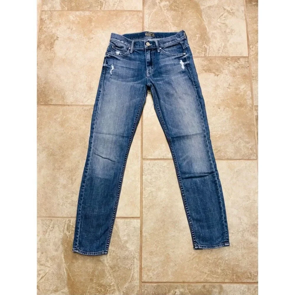 MOTHER The Muse Ankle Jeans 24x28 Blue Hooked Destroyed Stretch Denim EUC